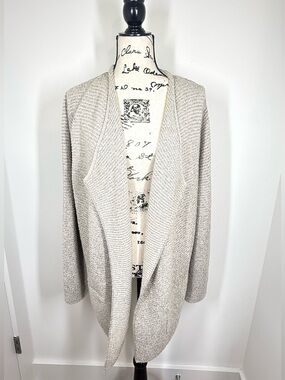 J. Jill Pure Jill Oatmeal Cream Open Drape Front Knit Cardigan Sweater XLP
